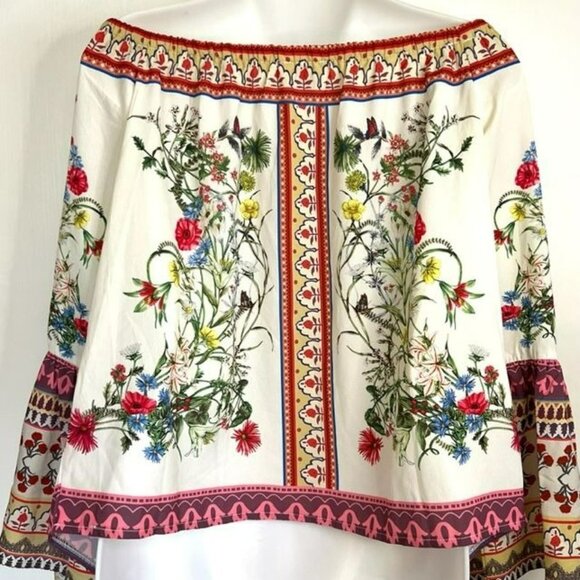NWOT UMGEE WHITE FLORAL HIPPIE GYPSY BOHO FESTIVAL PEASANT TOP SIZE SMALL - Picture 6 of 7